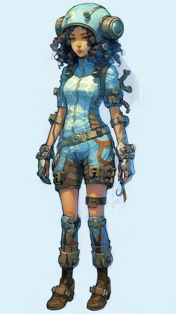 A concept art piece showing a new character design for [Game Name]. The character has unique armor and weapons, with details suggesting a specific role or faction within the game's universe. The background is blurred, focusing attention on the character.