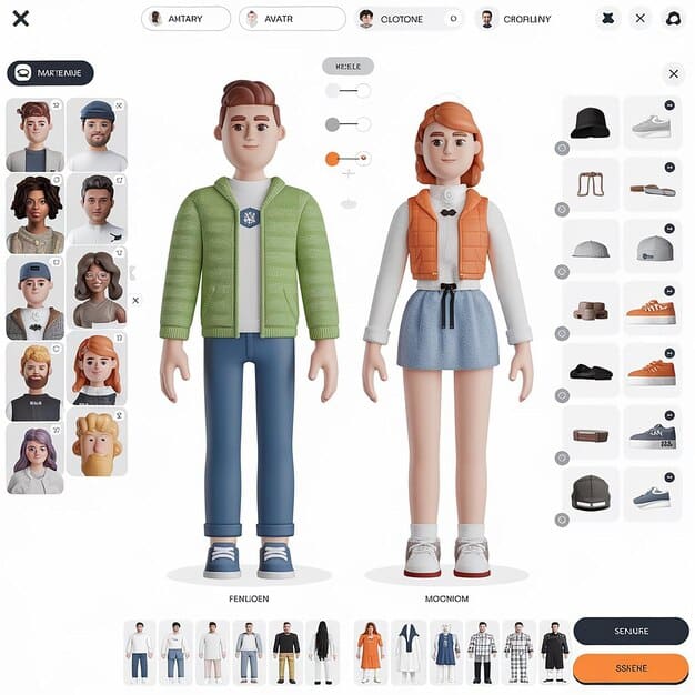 A character customization screen from  Game, displaying options for adjusting facial features, hairstyles, and clothing. There are numerous sliders and color palettes. The character model is highly detailed.