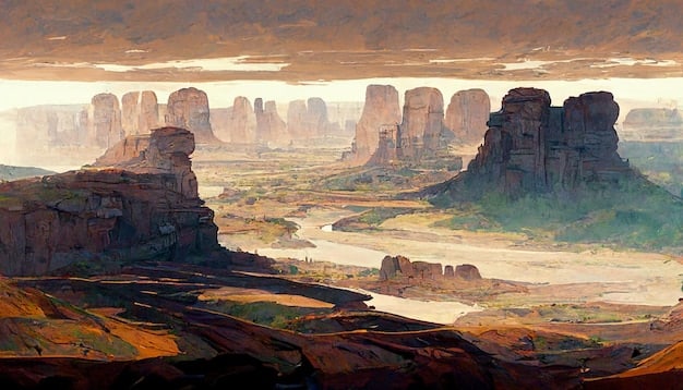 A concept art depicting a bustling city in a rocky, desert-like environment, with tall, sandstone buildings and a diverse population of humans and fantasy races. This could illustrate potential environments or cities in The Elder Scrolls 6.