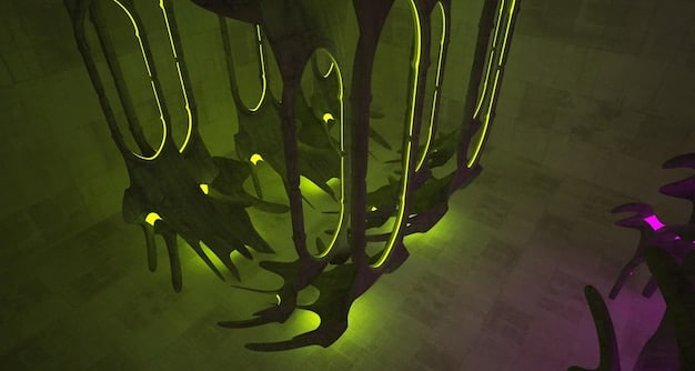 An in-game scene from  game depicting a lush, alien forest with bioluminescent plants and strange creatures. The image is taken from the player's perspective, showing the game's immersive first-person view.