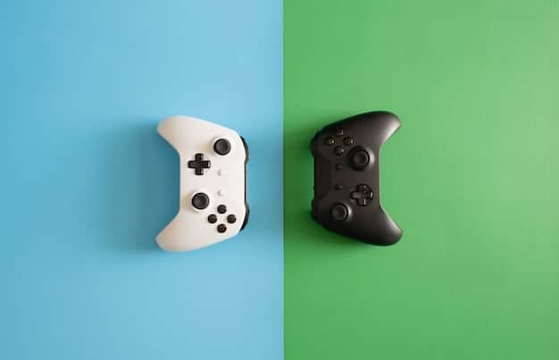 A side-by-side comparison of the PlayStation 5 and Xbox Series X consoles, highlighting their physical designs and key hardware specifications (e.g., teraflops, storage capacity). The image aims to showcase the aesthetic and technical differences between the two consoles.