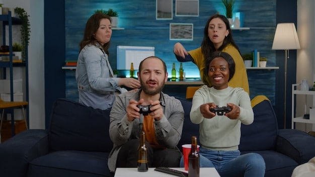 A group of gamers reacting positively to a smooth, high frame rate gameplay on an Xbox Series X.