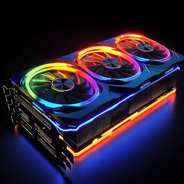 A close-up shot of a high-performance graphics card (GPU) with glowing RGB fans, meticulously installed in a gaming PC, symbolizing power and precision for 1440p gaming.