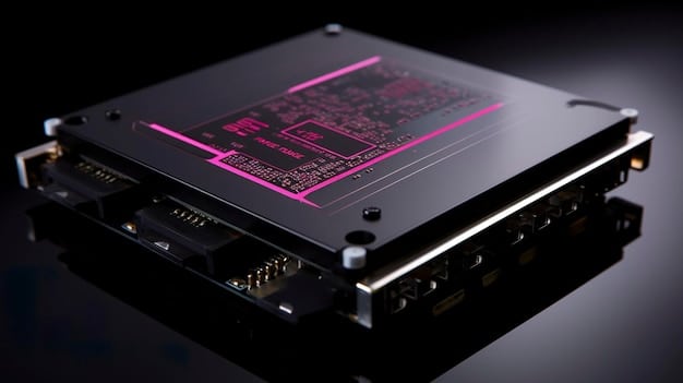 A close-up of a high-speed NVMe PCIe Gen5 SSD installed on a motherboard, surrounded by other modern PC components, highlighting the importance of fast storage for gaming.