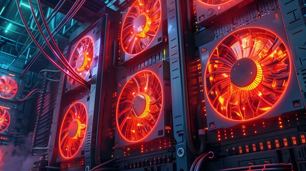 An intricate network of PC cooling components inside a transparent case, showcasing glowing fans, liquid cooling tubes, and heatsinks, symbolizing optimal thermal management.