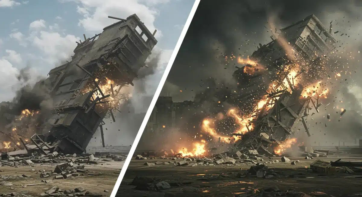 Comparison of environmental destruction in current versus next-gen video games. Recent Game Previews.