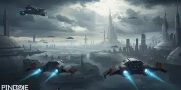 Futuristic city in an expansive open-world game, showcasing advanced technology and diverse environments.