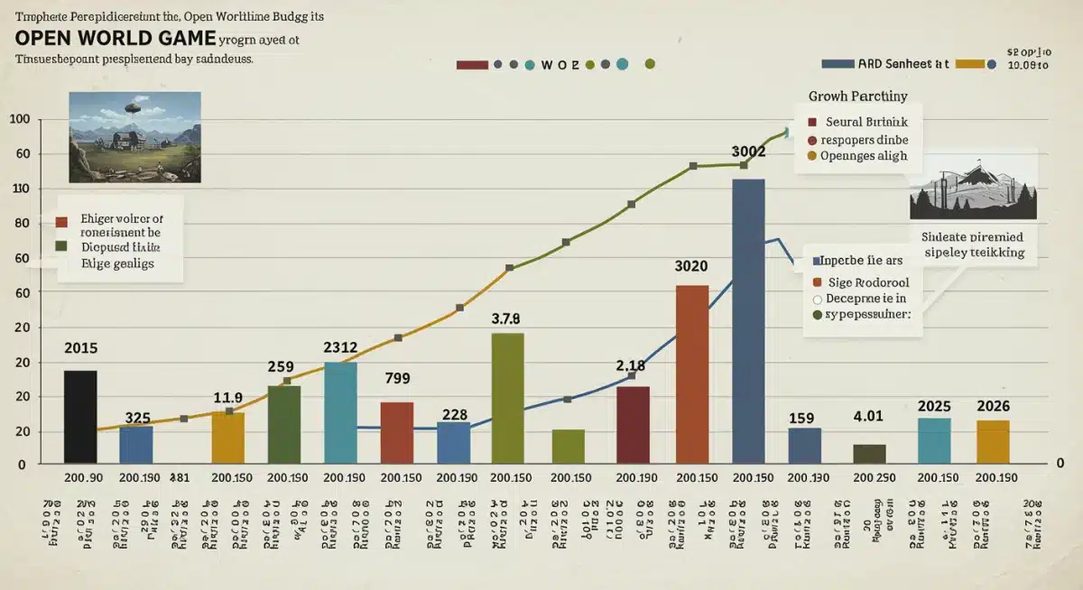 Infographic showing increasing budgets and timelines for open-world game development.