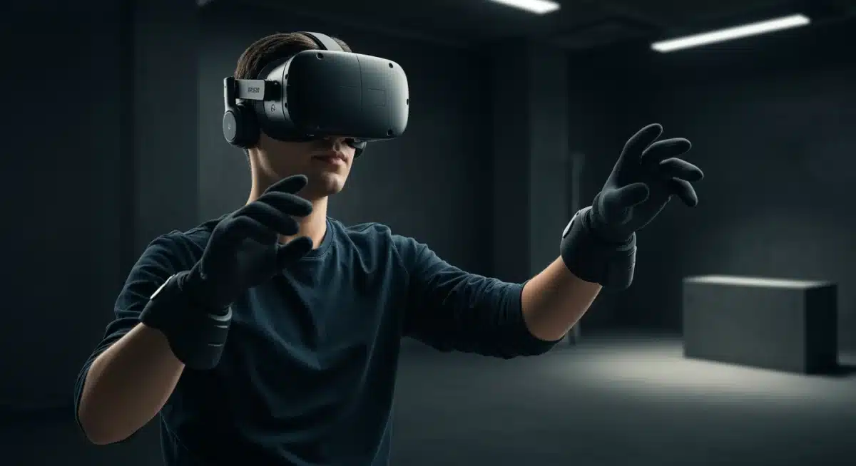 Player experiencing an immersive VR game demo with advanced haptics.