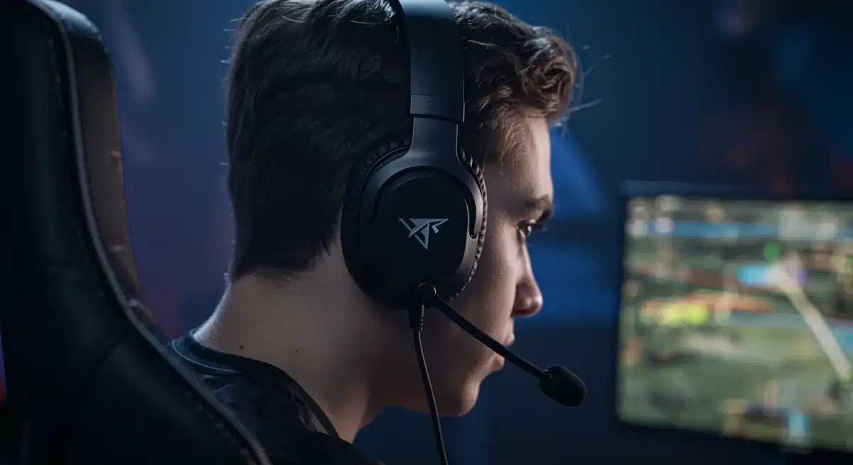 Gamer wearing a high-fidelity 3D audio headset for competitive advantage