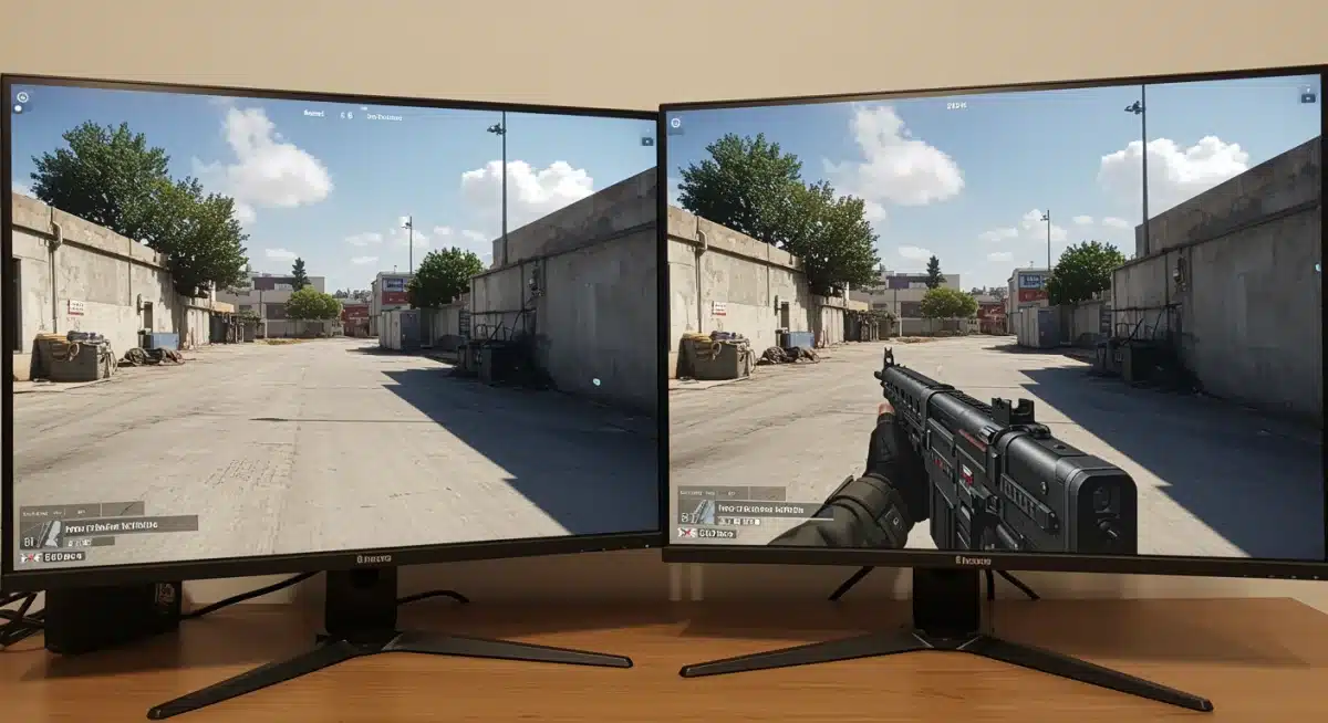 Comparison of 60Hz versus 240Hz refresh rates on a gaming monitor, showing enhanced smoothness.