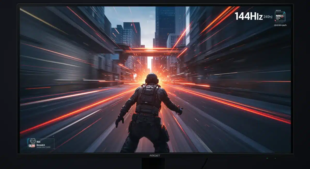 Gaming monitor displaying smooth gameplay at high refresh rate with no tearing.