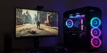 Gaming PC setup displaying high FPS on a monitor, showcasing optimized performance.