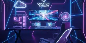 Futuristic PC gaming setup with cloud streaming interface