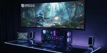 Futuristic PC gaming setup with advanced graphics powered by DirectX 12 Ultimate