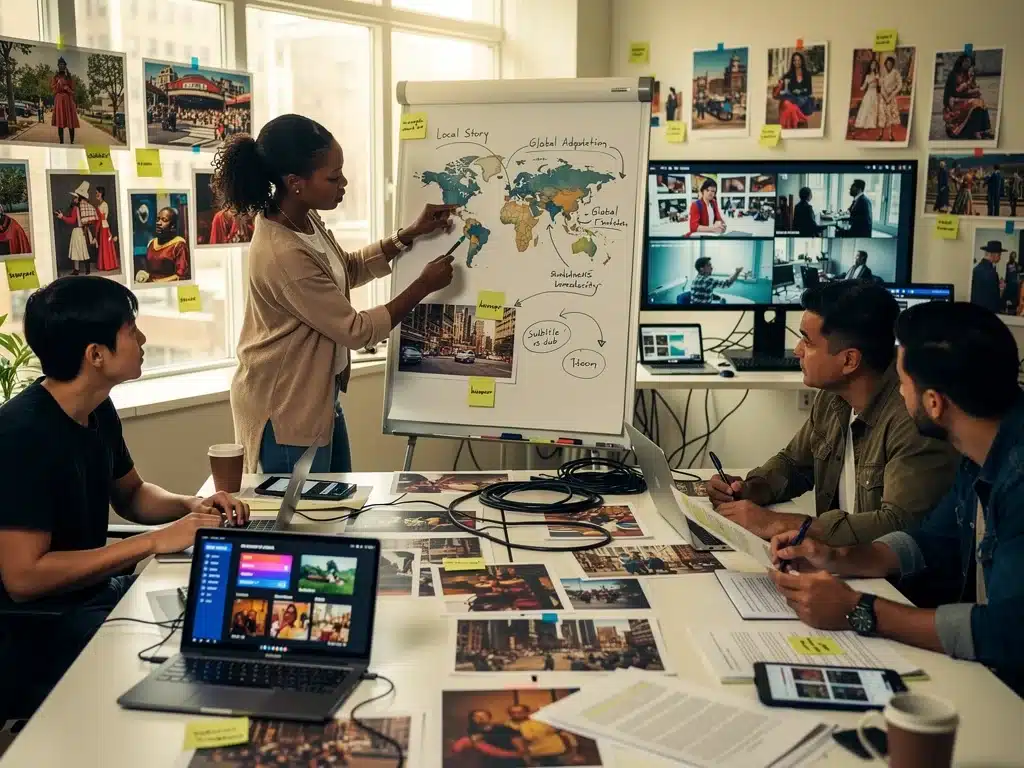 Creative team developing localized content for international audiences