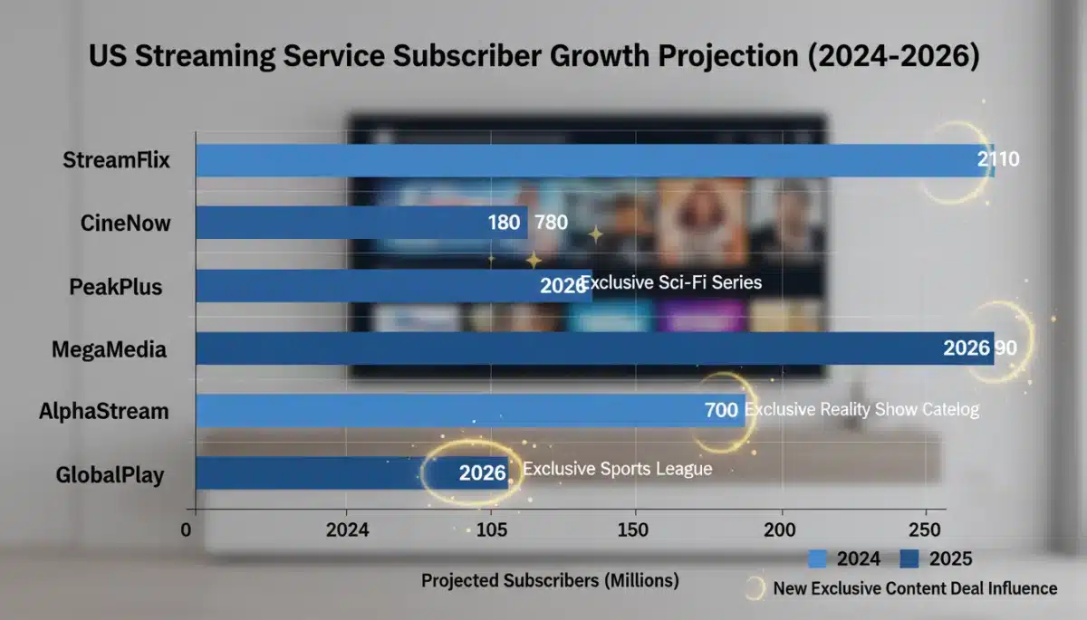 Bar chart showing projected US streaming subscriber growth, highlighting impact of new content deals.