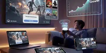 Futuristic console cloud gaming setup showing smooth streaming and subscription growth
