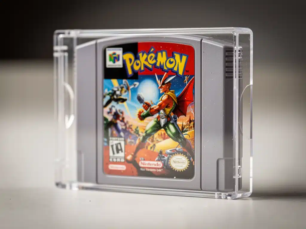 Vintage video game cartridge in pristine condition, symbolizing high value in the resale market.