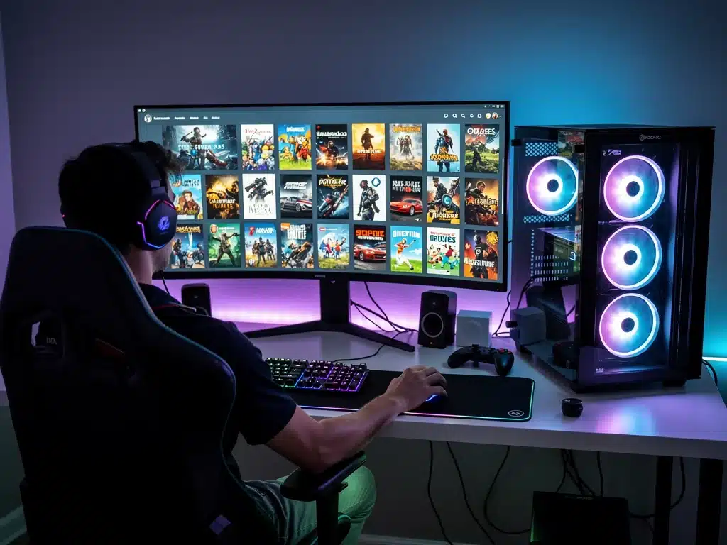 Gamer enjoying diverse game library from PC subscription service